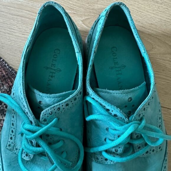Vintage Cole Haan Lunargrand Wingtip Nubuck Shoes - Poolside Turquoise G… - Picture 6 of 6